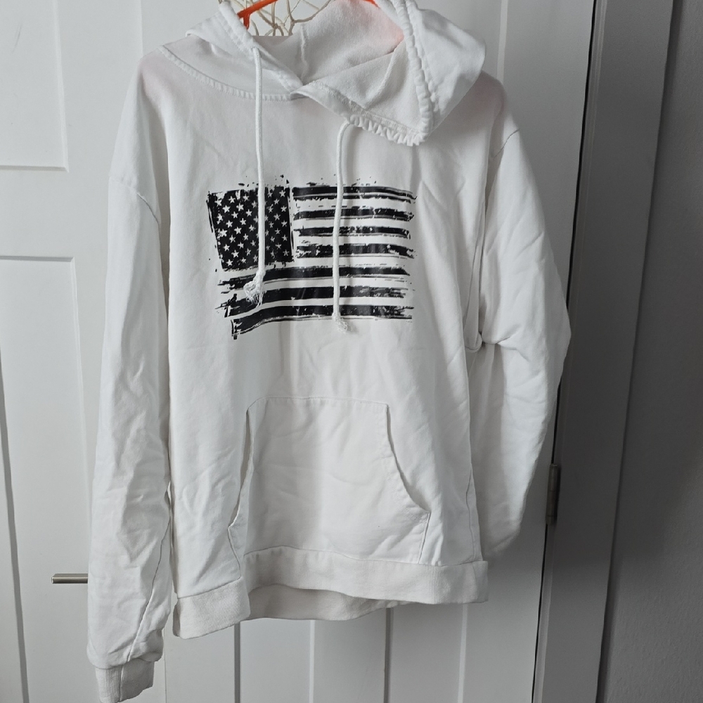 White Hoodie with Black Flag Design